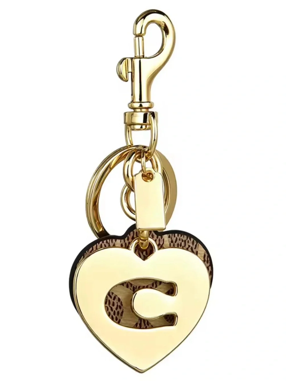 Coach Signature CC Monogram Logo Double Heart Bag Charm Keychain